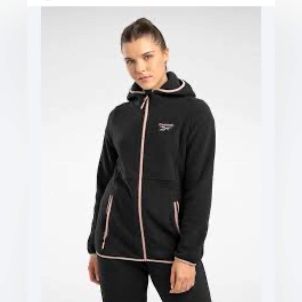 Reebok Black Jacket with Rose Gold Logo and zipper